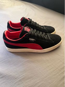 PUMA Suede Shoes. Mens size: 10.5. Black/Red. Leather Suede.