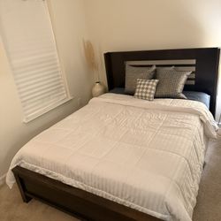 Queen Wood Bed Optional Nightstand and Lamp