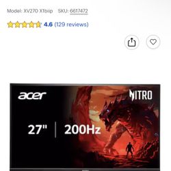 Acer Nitro 27” 200hz 0.5ms Rt Black Gaming Monitor