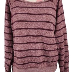 Women's Nollie Striped Dark Red Pull Over Sweatshirt Large Soft Cozy Sweater Top Shirt L 