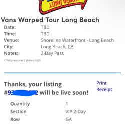 🎟️ FOR SALE: 2 VIP Warped Tour Tickets – Long Beach 🖤🔥