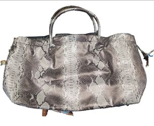 DSW Faux Snakeskin Tote Bag Large Grey Silver Python Weekender Travel Carryall