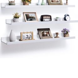 Axeman White Picture Ledge Shelf 48 Inch, Floating Shelves Wall Mounted Set of 3, Modern Photo Shelves Floating Shelves with Lip for Living Room Bedro