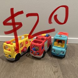 Fisher-Price Little People Vehicle Set (Bus, Fire Truck, Food Truck)