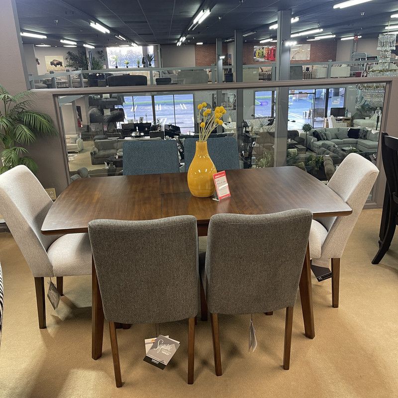 Brown Table w/ Butterfly Leaf and Multi Colour 6 Chairs / 7 piece Set