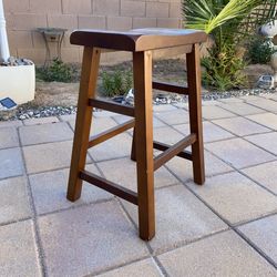 Farmhouse Wide Wood Saddle Seat Counter High Bar Stool Barstool Backless
