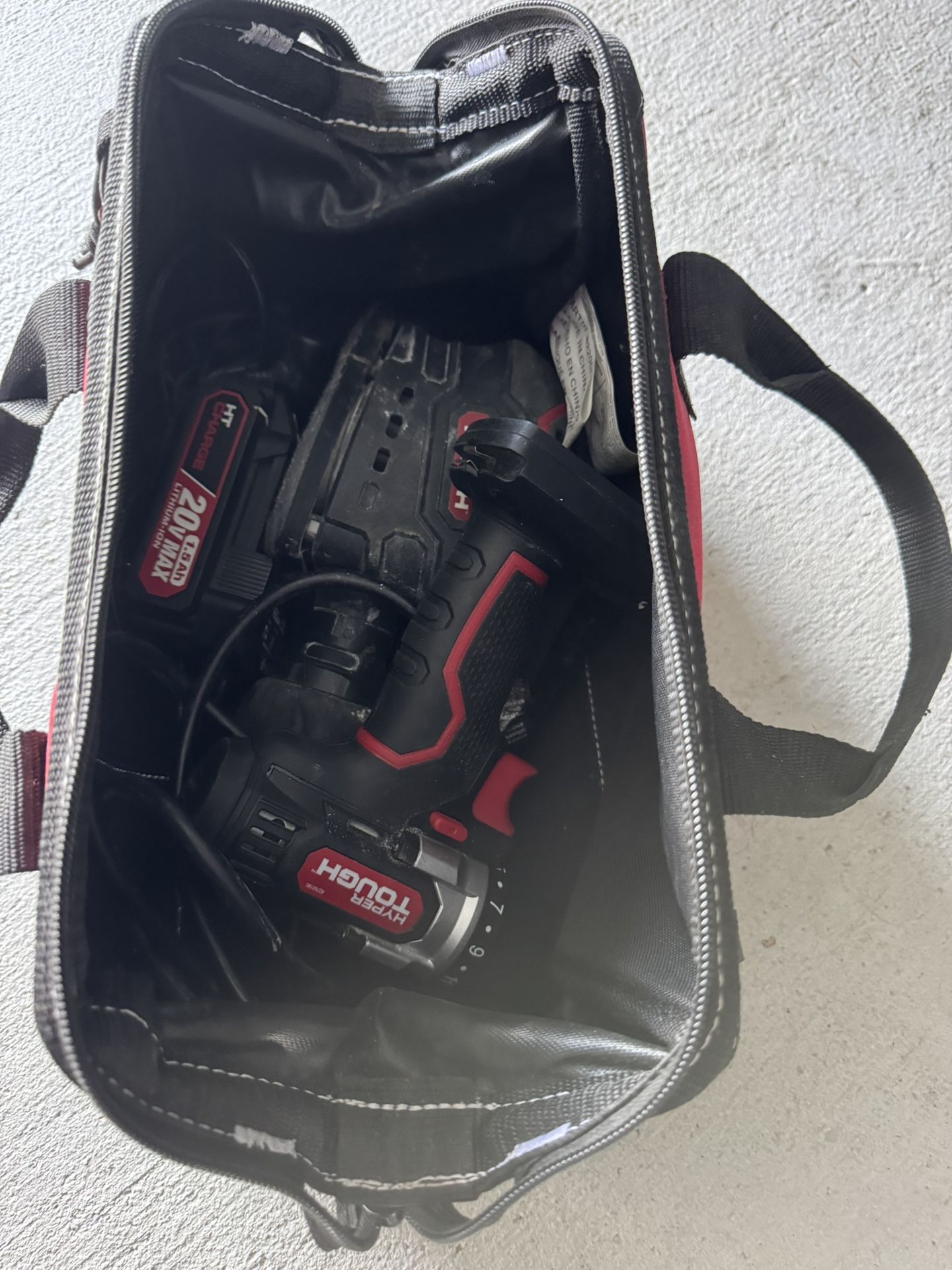 Hyper Tough Sander And Cordless Drill With Charger In A Husky To A Bag