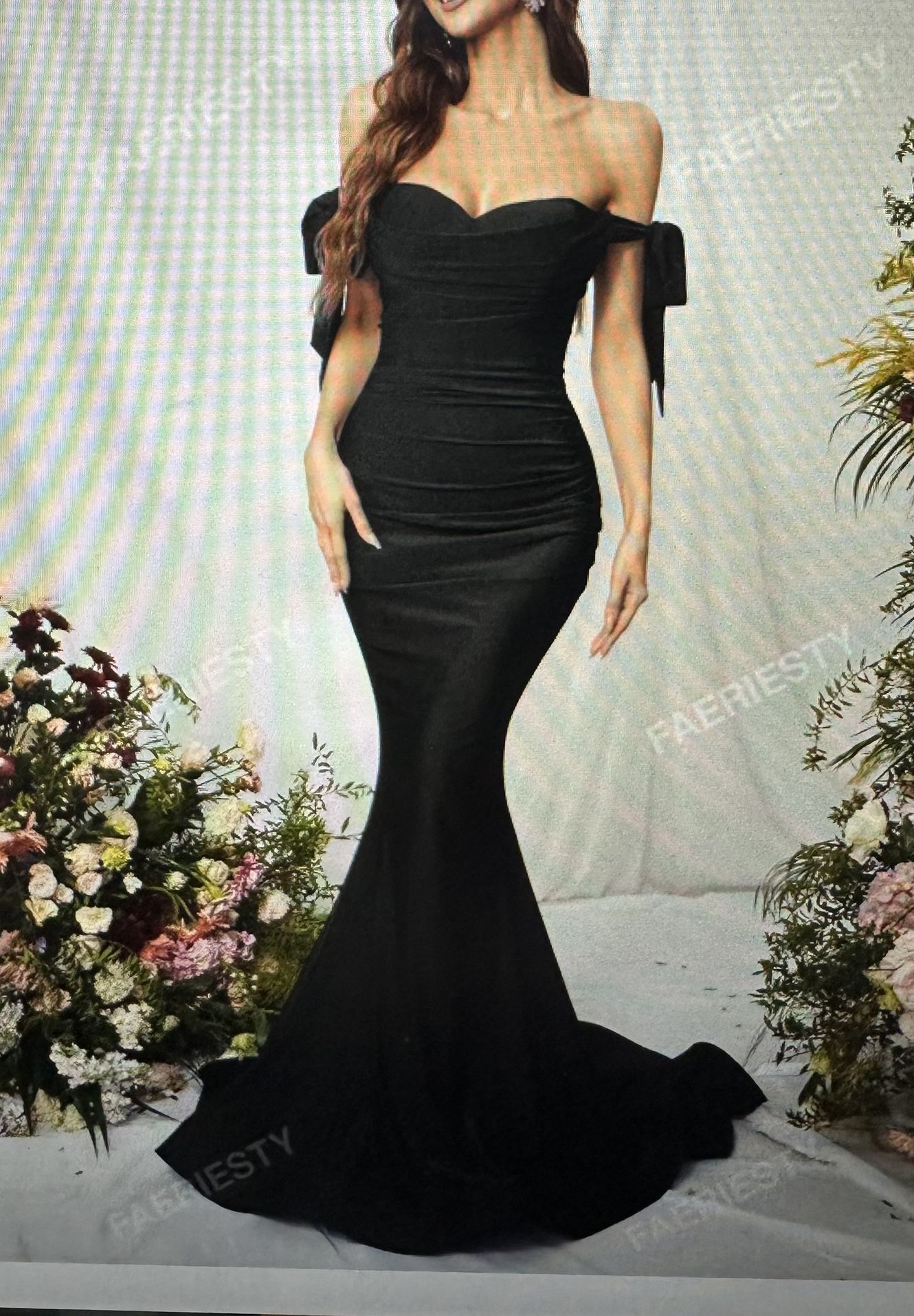 Off Shoulder Knot Satin Formal Dress