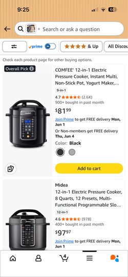 Pick O comree 00:30 COMFEE' 12-in-1 Electric Pressure Cooker, Instant Multi, Non-Stick Pot, Yogurt Maker,...
