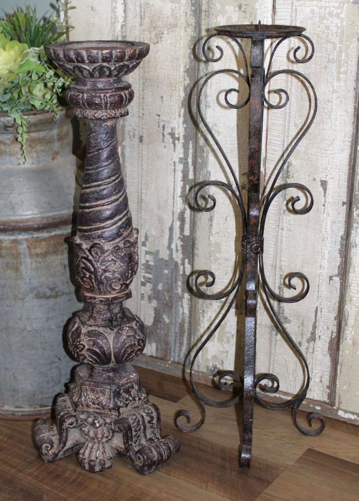 Pair of Large Ornate 24” Old World French Country Candle Holders