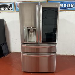 LG 4-door refrigerator with water and ice dispenser, in perfect working condition. Dimensions: 35 3/4" (W) x 32 1/8" (D) x 70" (H). Home delivery and 
