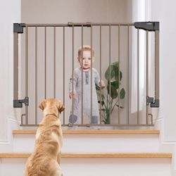 Cumbor 29.2–43" Baby Gate for Stairs, Wall-Mounted (Drill Required), Expandable No Bottom Bar Dog Gate, Auto Close Extra Wide Walk Thru, Pet & Toddler