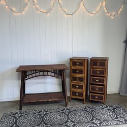 🚚 Bamboo console table and mini dressers set Free Delivery