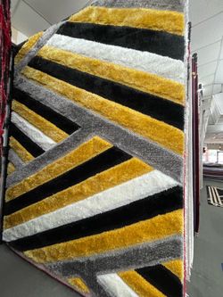 Shaggy Area Rug Gold Black Gray Geometric