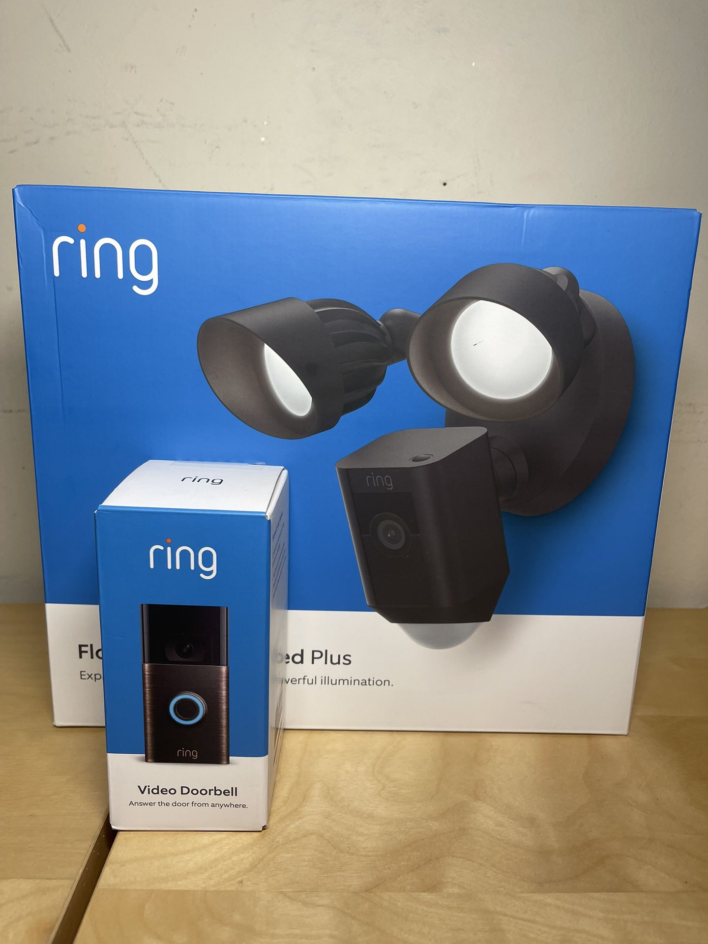 Brand New Ring - Video Doorbell 2nd Generation + Floodlight Cam Wired Plus - Black