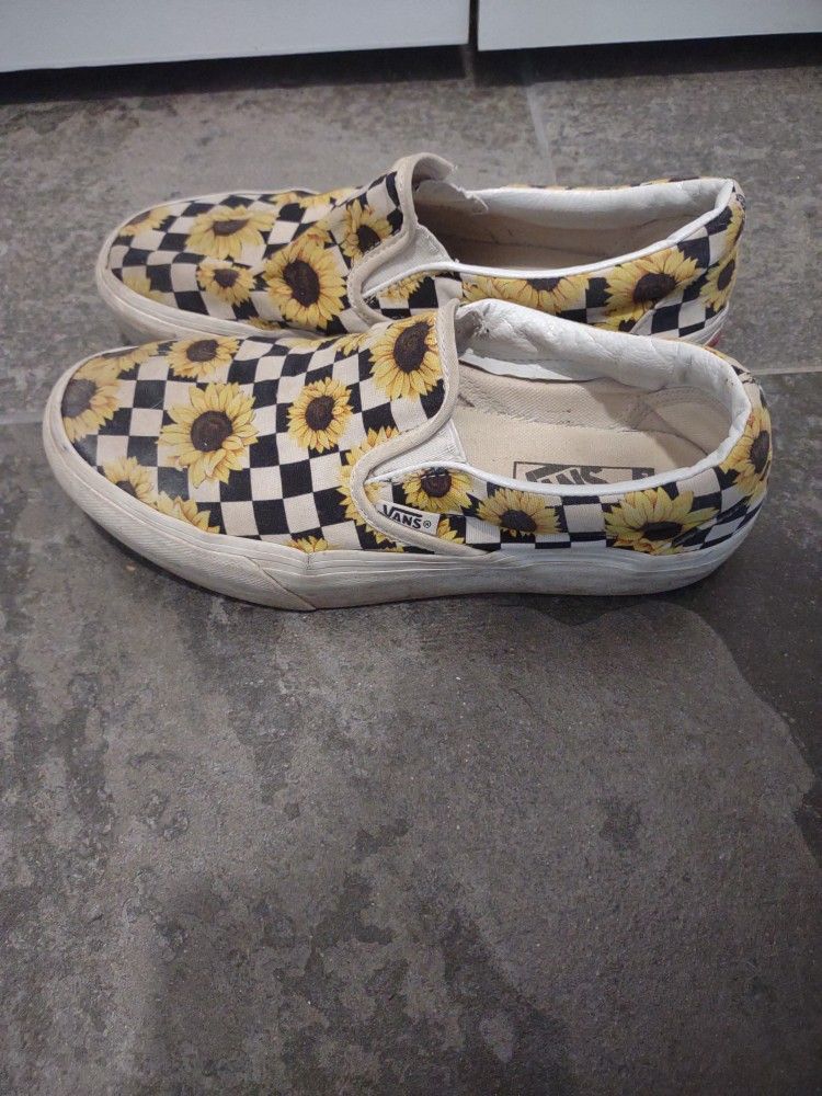 Womens Vans With Checker Sunflower Design