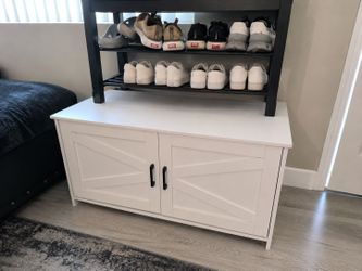Cat litter box - White Farmhouse Storage Cabinet with Doors