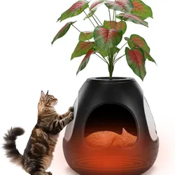 Copod8 Cat Bed Heated Pet Cave 4-in-1 Kitty Warming House Condo with Replaceable Scratching Board, Heating Pad and Air Purifier for Indoor Cats Rabbit