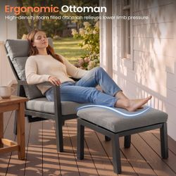 Aluminum Outdoor Recliner Chair with Pneumatically Adjustable Backrest - Weather-Resistant Patio Lounge Chair, 4.7-Inch Thick Removable Cushions for D