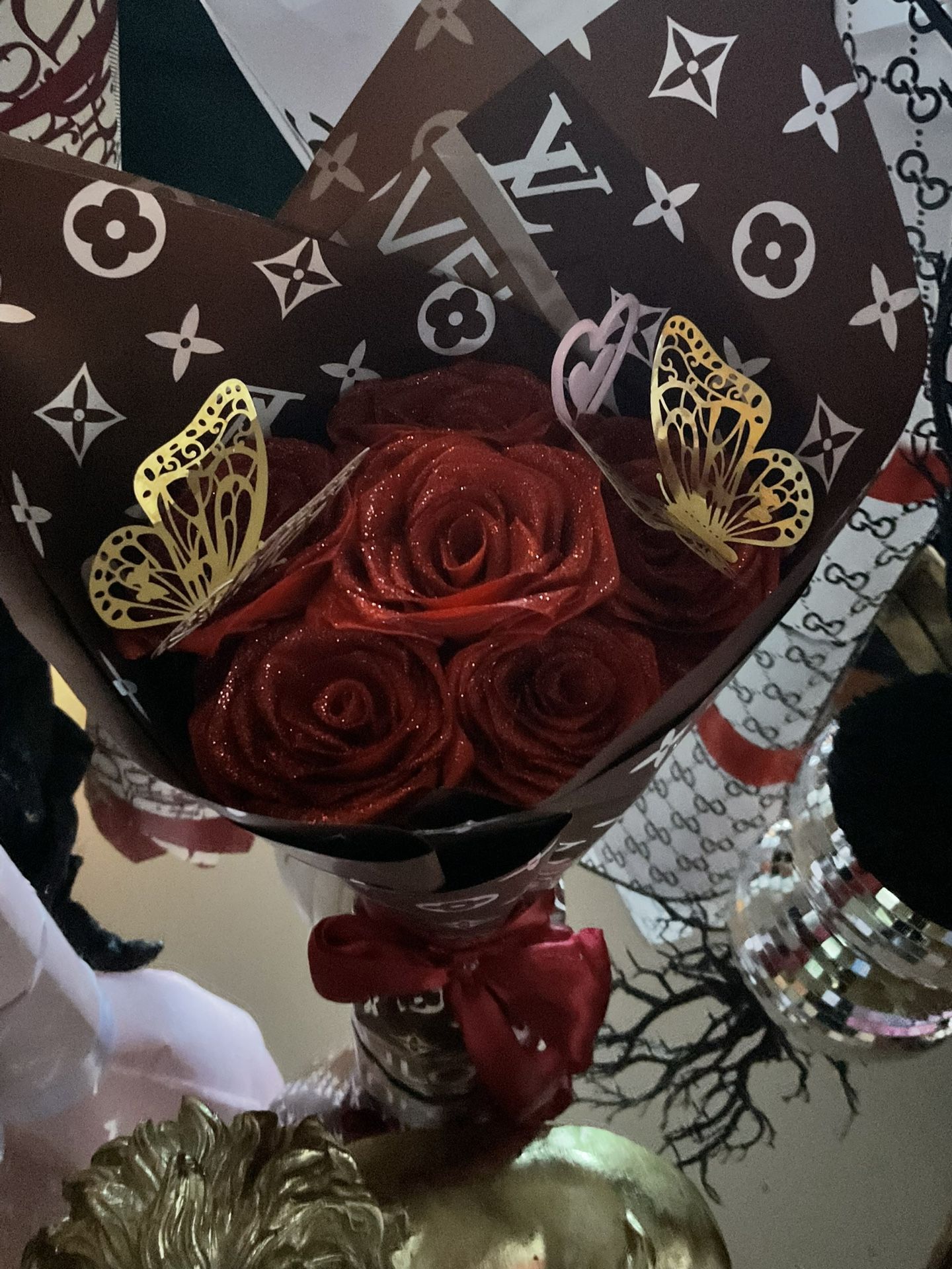 LV Red Eternal Roses Flower Bouquet