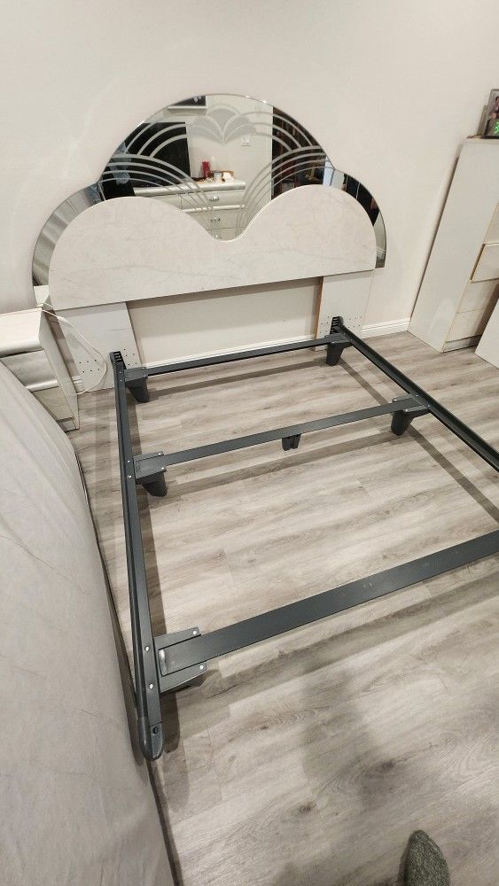 Vintage Queen Size Mirror Headboard With Base Frame