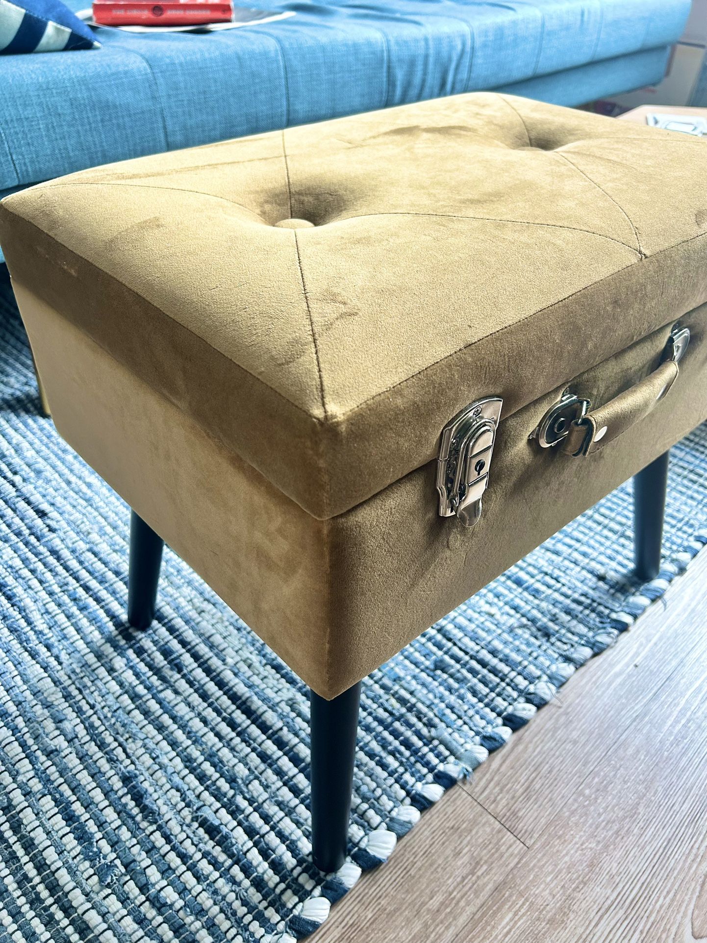 Golden Yellow/Brown Velvet Trunk Ottoman