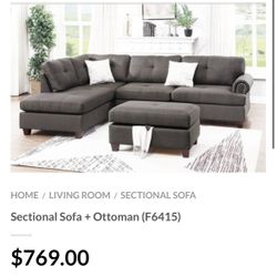 Dark Gray Sectional Sofa With Ottoman 