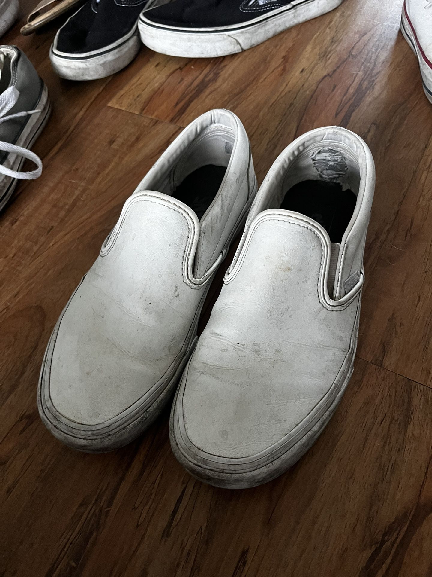 Leather White Slip On Vans 