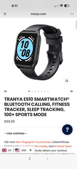 Brand New Tranya ES10 Smartwatch – Bluetooth Calling & Fitness Tracker