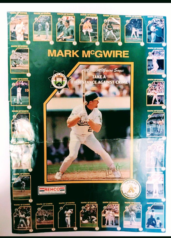 RARE  MARK MCGWIRE POSTER CARD SET 1992 Clovis Police lot Oakland Athletics A's Advertising sign Trading  MLB Sports Vintage Autograph uncut 