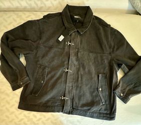 Mens Fireman Denim Workwear Jacket, Size XXL (Blackwash) With Firemans Clasp