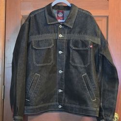Vintage 2000 Black Metallic JNCO Jeans Denim Jean Trucker Jacket Men's Size XL