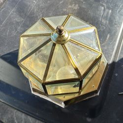 Vintage Art Deco Polished Brass Flush Mount Octagon Ceiling Lights 