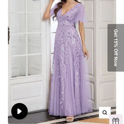 Lavender Shimmery Sequin Evening Dress 