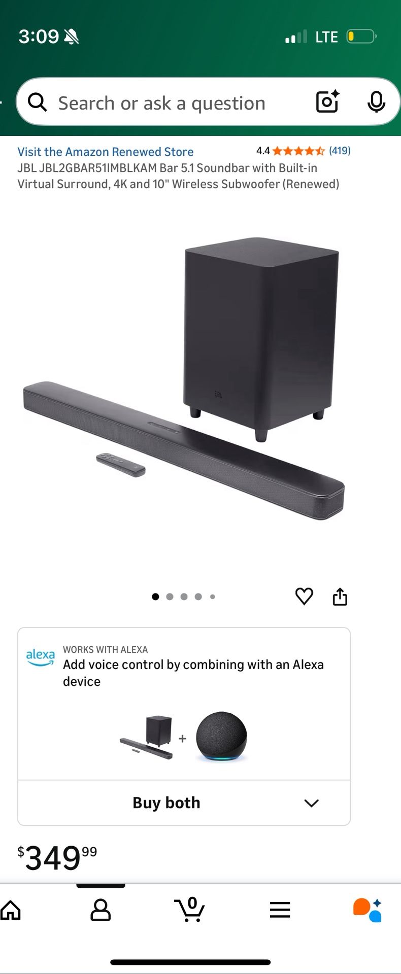 JBL Bar 5.1 - Soundbar with Built-in Virtual Surround, 4K and 10" Wireless Subwoofer