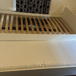 SLÄKT Bed frame w/pull-out bed + storage, white, Twin