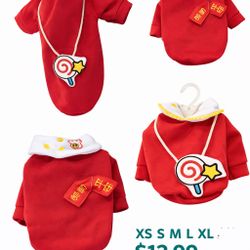 🐶🐱 Chinese New Year Pet Outfit – Dog & Cat Hoodie Costume (Red) – $12.99