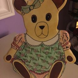 RARE NEW Girl Teddy Bear Flower Vase Baby shower Baby Room Centerpiece 