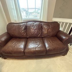 Genuine Leather Sofa with Ottoman 