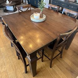 Tall Solid Wood Table & 8 Chairs with Leaf Extension
