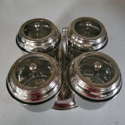 Sauce Dish With 4 Sections And 4 Small Spoons