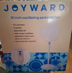 New JOYWARD 16 INCH OSCILLATING PEDESTAL FAN WHITE