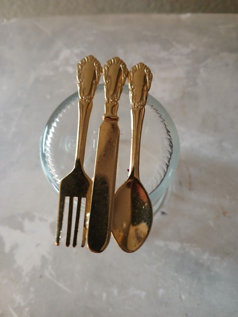 Flatware Gold Tone Brooch 