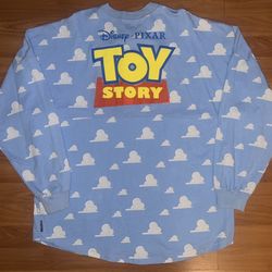Disney Pixar Toy Story Logo Clouds Puff Print Sz L Authentic Blue Spirit Jersey