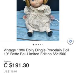 Vintage 1988, Dolly dingle porcelain doll 19 inches. Main picture of eBay doll $191 my doll 150.