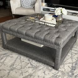 Gray Tufted Square Cocktail Ottoman with Storage