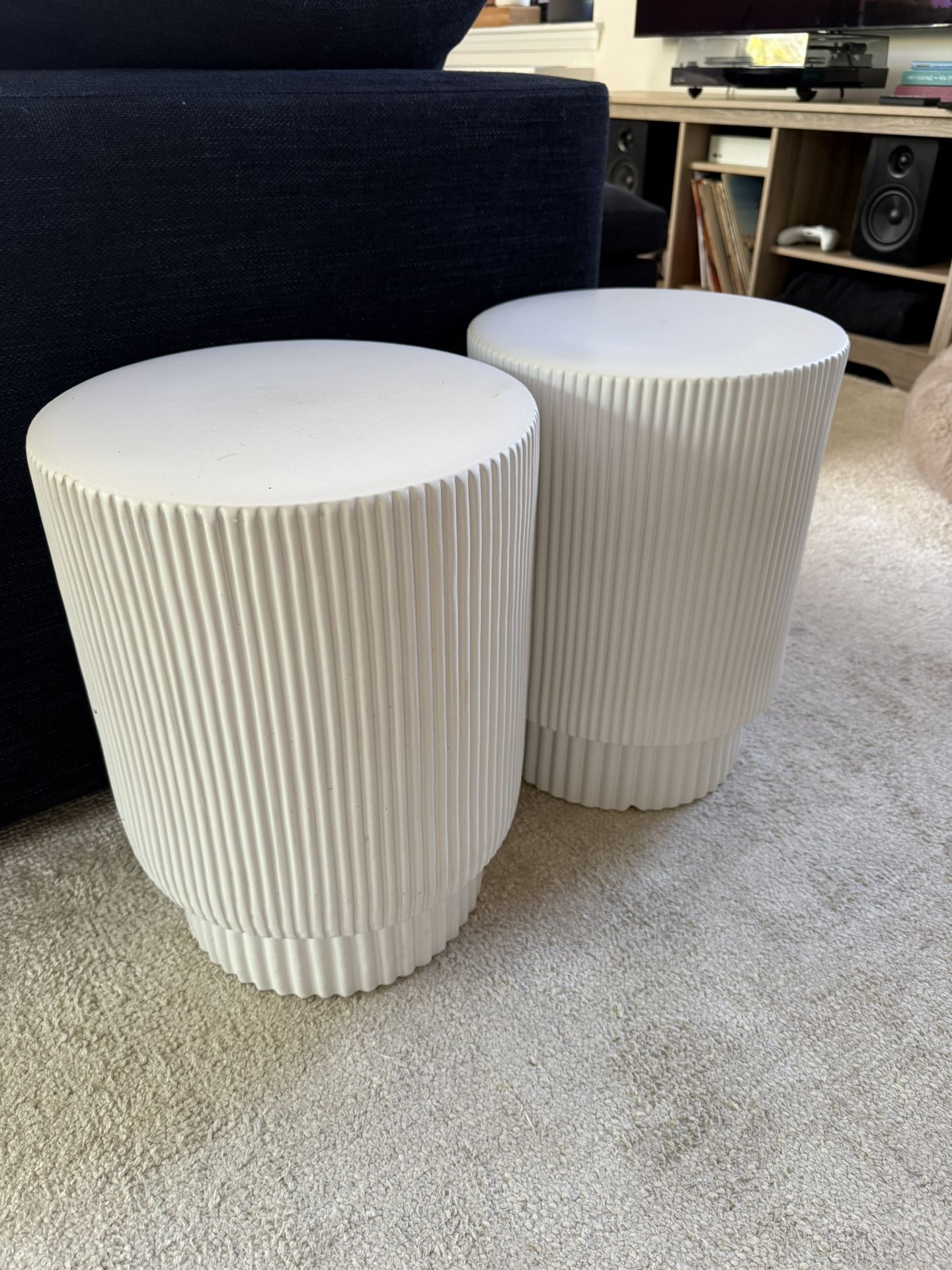 Indoor/outdoor fluted white side table (1 remaining)