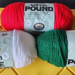 One Pound Colored No Dye Lot Yarn Red White Green Colors