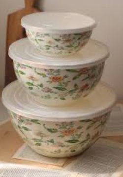 Floral Nesting Mixing Bowls with Lids Set of 3