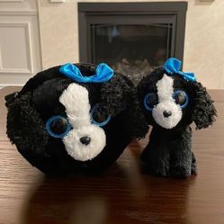 Ty Tracey the Black Dog with Blue Bow Purse and Beanie Boo Excellent Condition 
